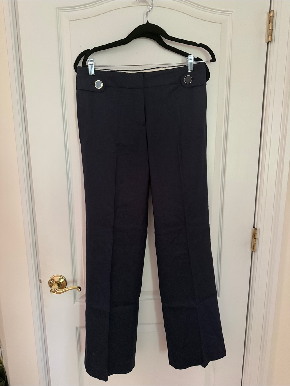 J Crew Navy Linen Blend Pants with Button Detail